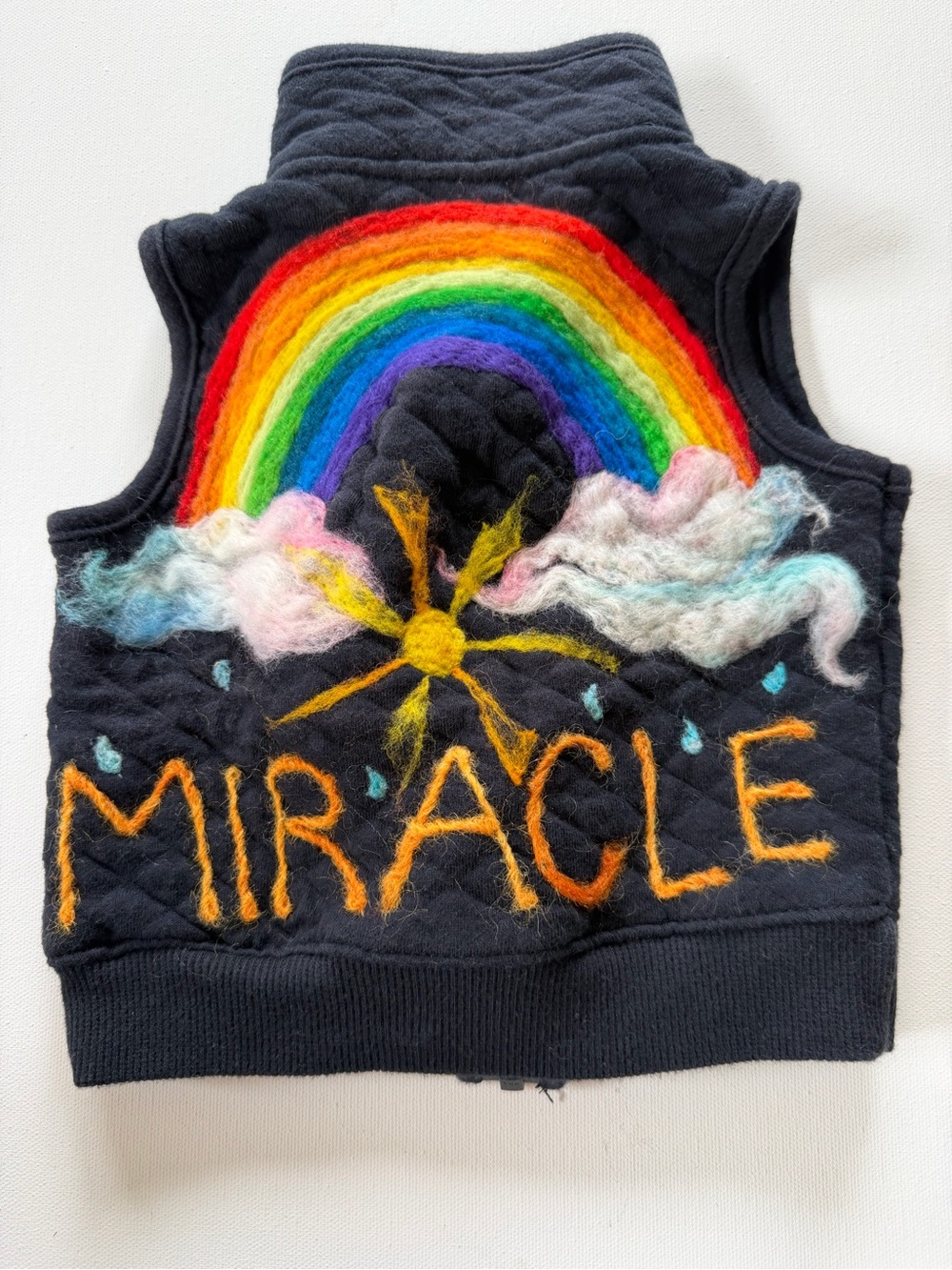 Handmade Felted Rainbow “Miracle” Baby Vest 0–3 Months
